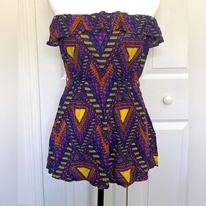 SWS Abstract Strapless Geometric Ruffle Trim Tube Top Women’s Size Large